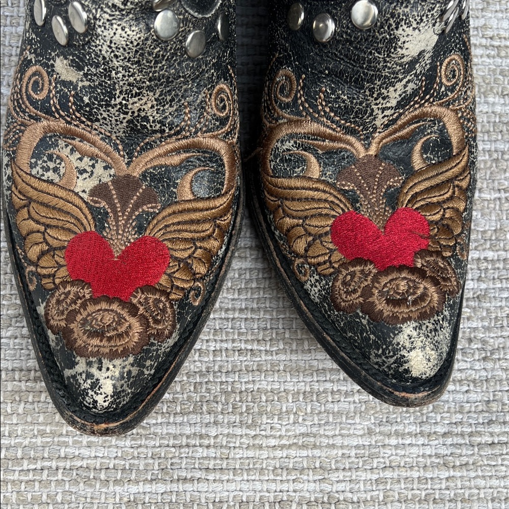 Old Gringo Little G Heart Crackle Distressed Leather Western Boots Size 7 - Picture 10 of 16